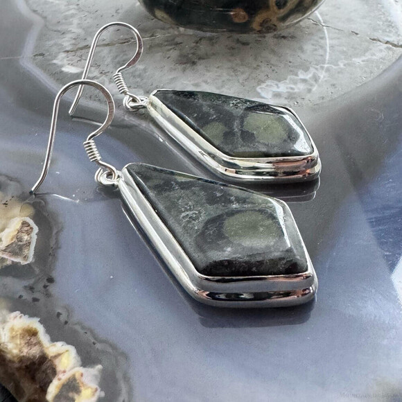 Sterling Silver Southwestern Style Kite Kambaba Jasper Dangle Earrings For Women - Picture 4 of 10